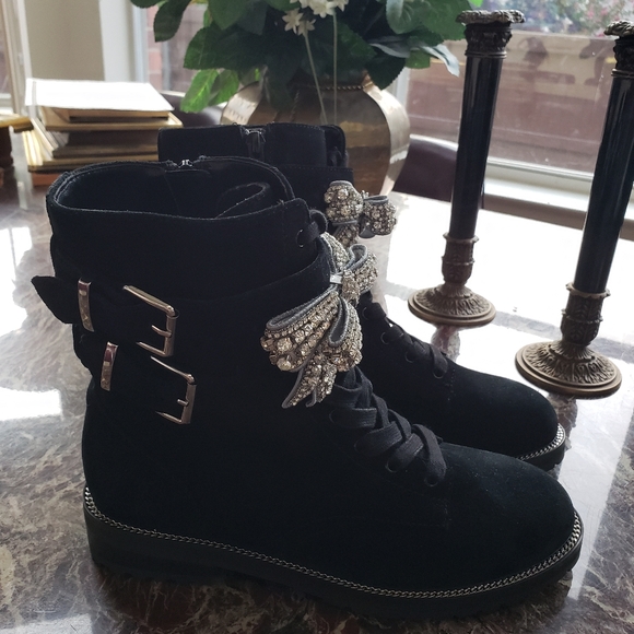 KURT GEIGER LONDON Women's Sutton Bow Suede Combat Boots - Picture 4 of 7